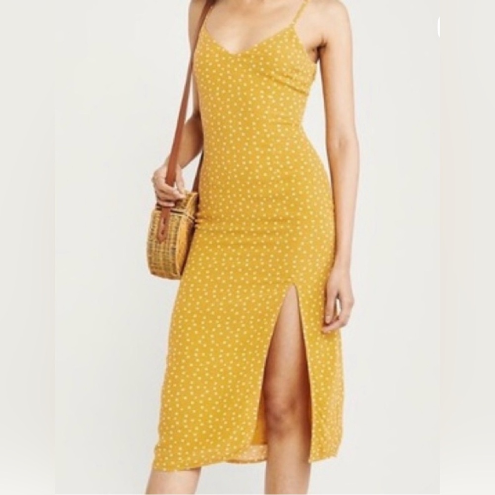 Yellow/Gold Polka Dot Women's Slit Dress